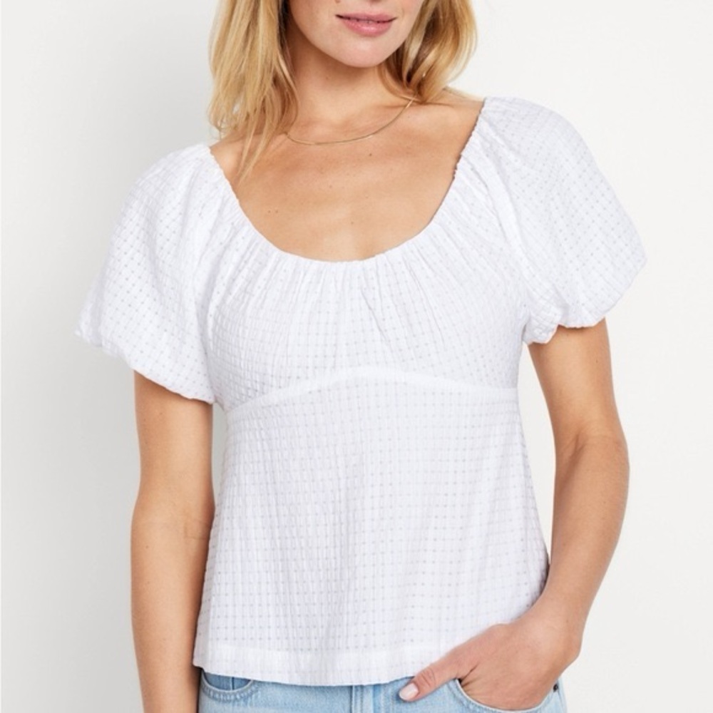 Old Navy white puff sleeve v-neck seersucker top XL NWT